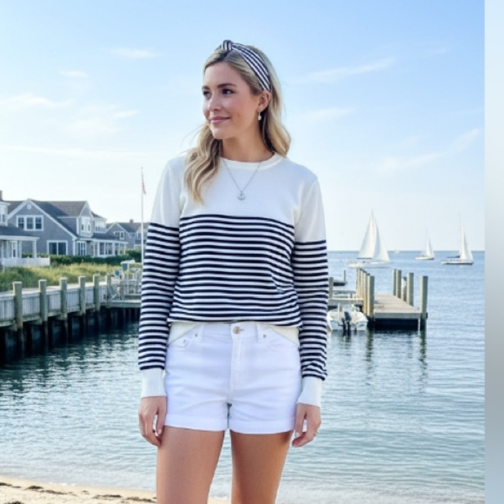 J. Crew nautical stripe crew neck sweater cotton XS color block coastal 2022 - Picture 1 of 10